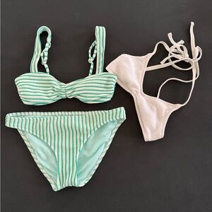 XS/XXS Striped Mint Green Bikini Set with XS White Triangle Top